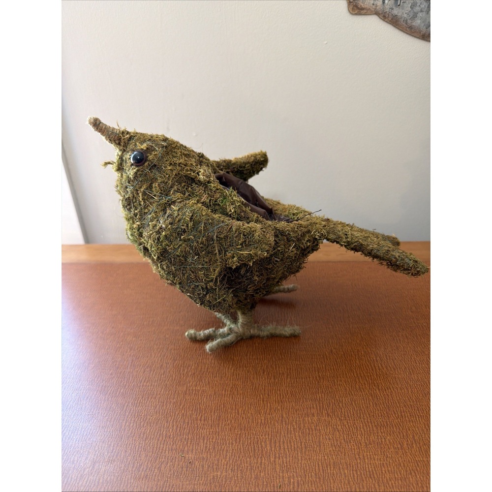 Green Moss Covered Bird Shsped Planter 12"